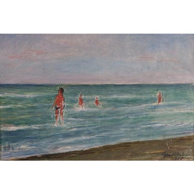 Giovanni Malesci Beach with bathers, 1965 Oil on canvas The work is signed and dated in the bottom right-hand corner. 28 x...