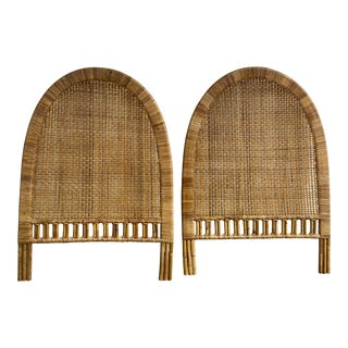 Vintage Boho Chic Rattan Twin Headboards For Sale