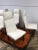 Plastic Set of 5 Mid Century Modern High Back Dining Chairs | Adrian Pearsall Style Upholstered White Chairs | Vintage MCM Dining Room Seating For Sale - Image 7 of 12