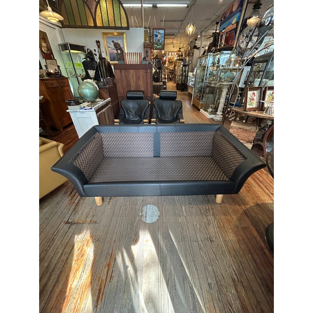 Scandinavian Midcentury Modern Black Leather Sofa by Stouby For Sale - Image 14 of 17