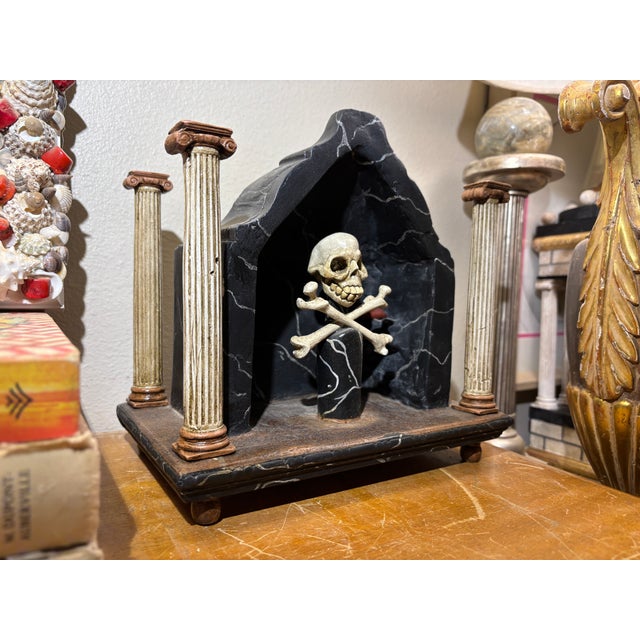 An Unusual Memento Mori Handcarved and Painted Shrine With Skull and Bones For Sale In Palm Springs - Image 6 of 10