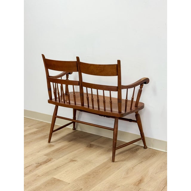 Vintage Maple Spindle Two-Seat Bench Double Crest Turned Legs Farmhouse For Sale In Tampa - Image 6 of 18