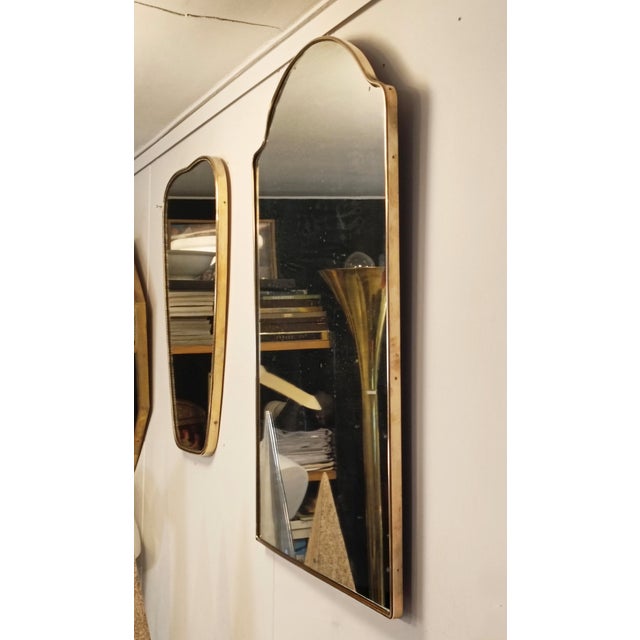 Metal Shaped Brass Wall Mirror, Italy, 1950s For Sale - Image 7 of 8
