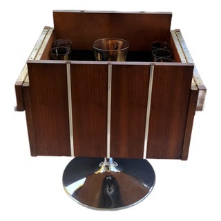 Revolving Walnut Chrome Bar Cabinetby Lane For Sale
