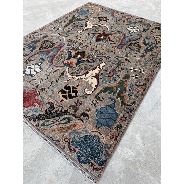 2000 - 2009 Sickle Leaf Area Rug, Hand-Knotted Wool, Floral, 9x12, Stone & Indigo For Sale - Image 5 of 11