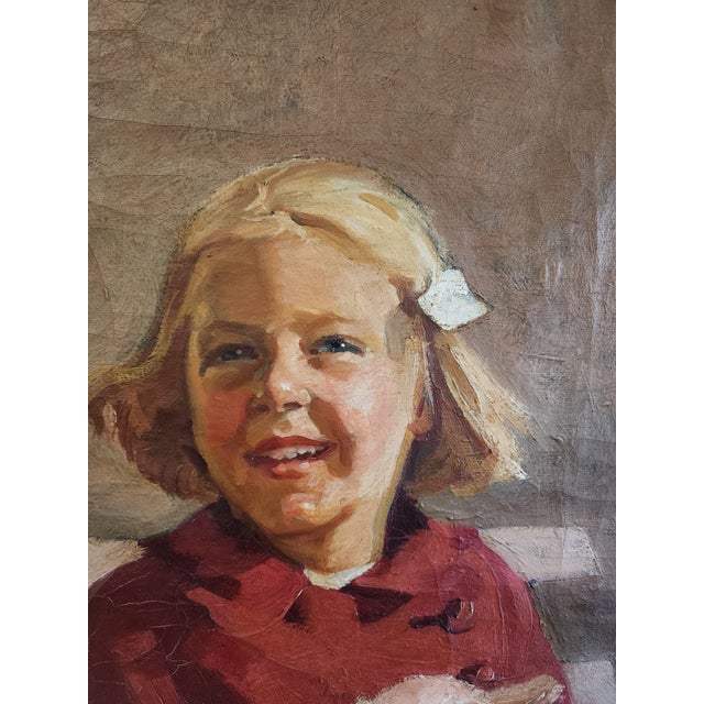 American Early 20th Century Girl and Friends Oil on Canvas Portrait by John Trubee For Sale - Image 3 of 18
