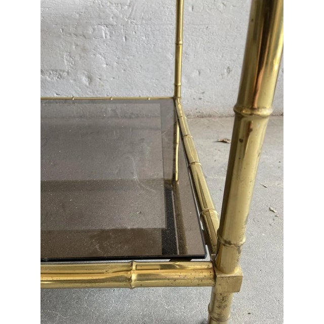 Metal French Faux Bamboo, Mirrored Brass & Smoked Glass Two-Tier Coffee Table by Maison Baguès, 1960s For Sale - Image 7 of 14
