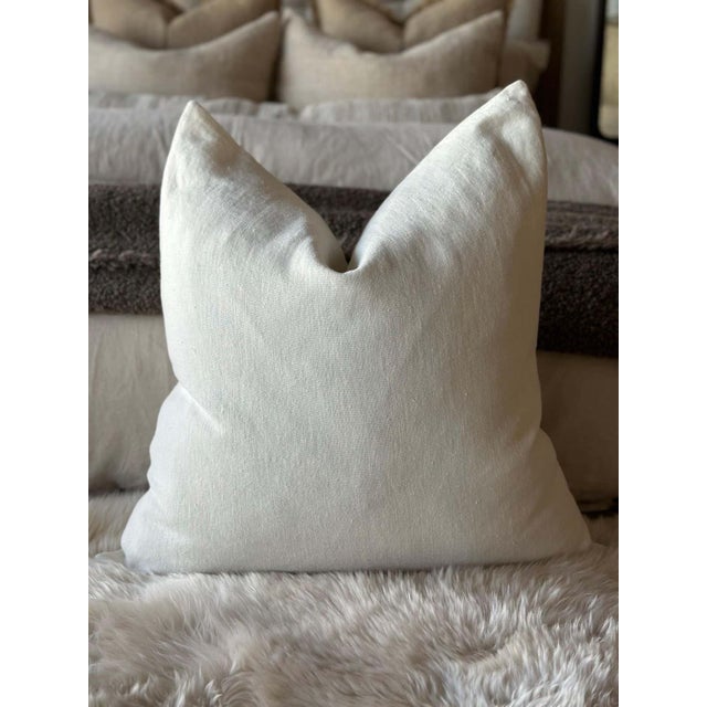 100% Linen Made in Belgium Natural Flax Linen Pillow cover with overlocked seams and hidden zipper closure. Size 25"x25"...