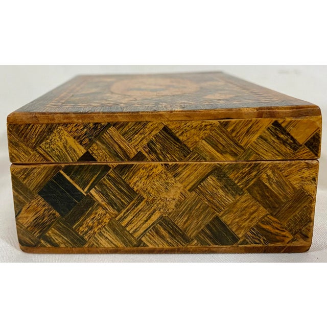 Vintage Hand-Crafted Wooden Box With a Pair of Scotties and Beautiful Parquet Designs From England - Circa 1940 For Sale In Dallas - Image 6 of 12