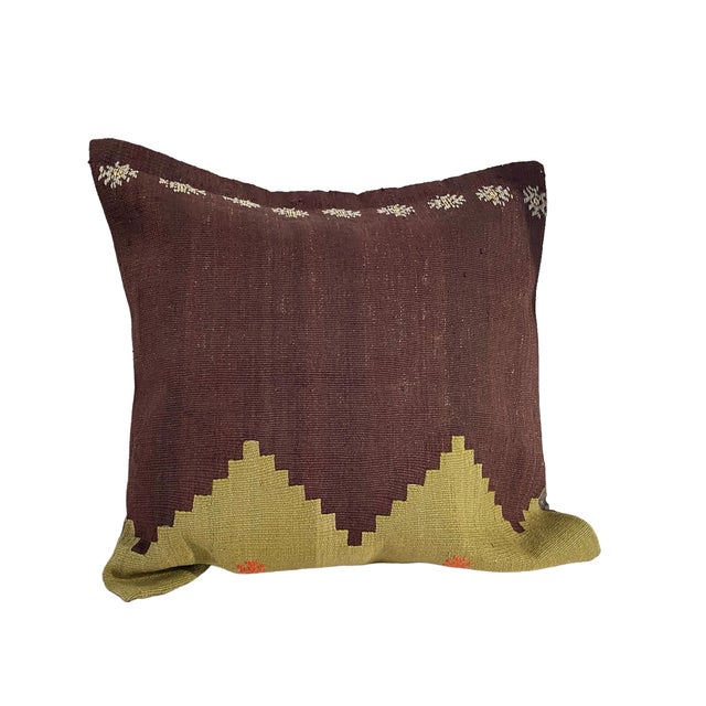 Custom Made Vintage Turkish Tribal Kilim Pillow Cover 22" by 22" For Sale - Image 4 of 5