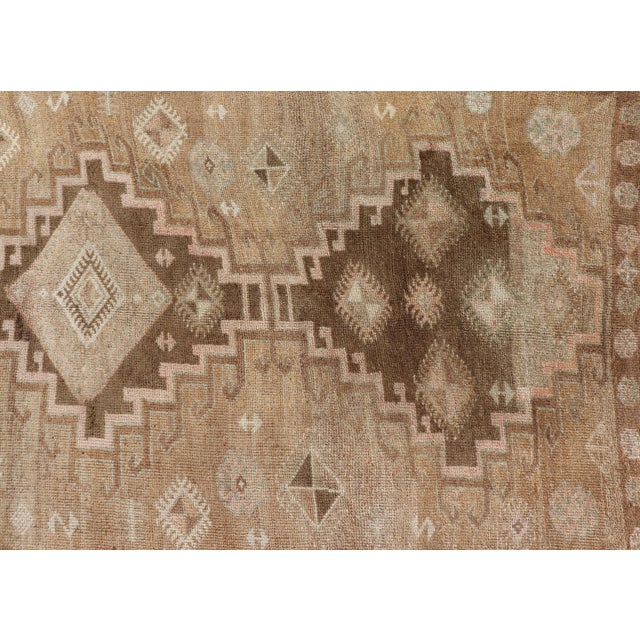 Bronze Vintage Turkish Kars Gallery Rug With Warm Brown and Soft Pastel Accents For Sale - Image 8 of 11