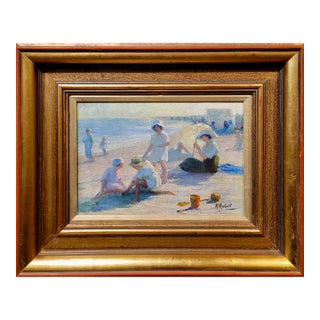 Jean Aristide Rudel- Mothers & Young Daughters at the Beach-1920s Oil Painting For Sale