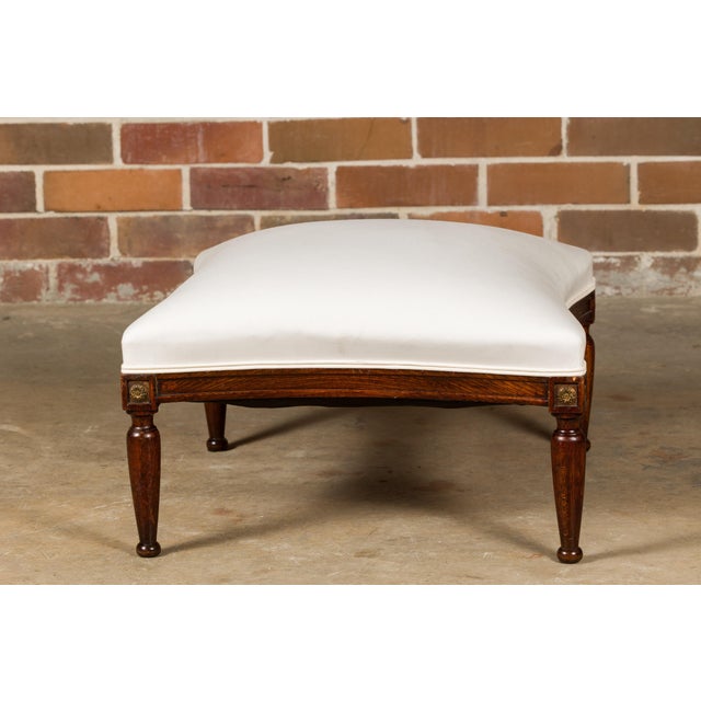 Brown French Turn of the Century Ottoman with Giltwood Rosettes and Upholstery, 1900s For Sale - Image 8 of 12