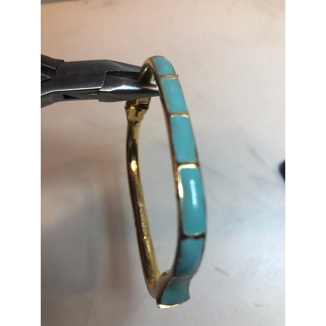 1970s Les Bernard Rectangular Gold Tone Turquoise Enamel Bangle For Sale - Image 11 of 12