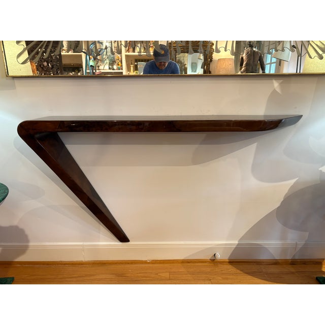 Lacquered Goatskin Console Table Designed By Enrique Garcel. Offered is an outstanding wall mounted lacquered goatskin...