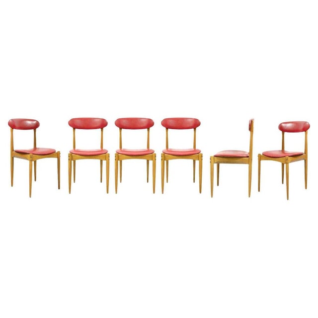 Vintage Italian Chairs in Wood and Faux Leather, 1950s, Set of 6 For Sale - Image 6 of 6