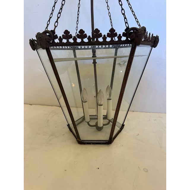 Antique Metal Tole Lantern With Ram’s Head Decoration For Sale - Image 12 of 12