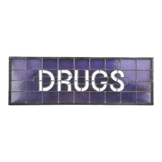 Original Stained Glass Sign "Drugs" by James Moore For Sale