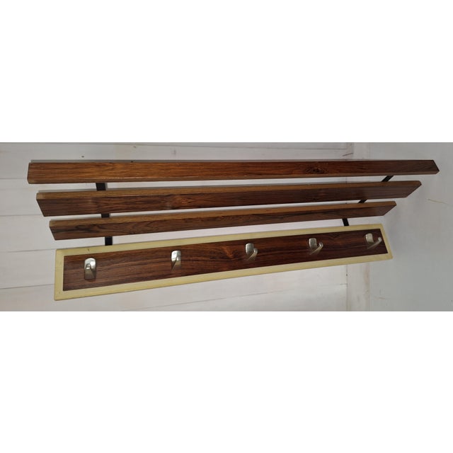 Brown Vintage Wall-Mounted Coat Rack with Teak Wood Struts and Aluminum Hooks, 1970s For Sale - Image 8 of 9