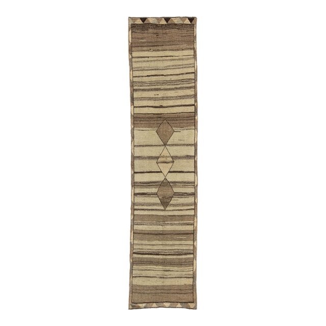 2x10 Hand-Knotted Modern Gabbeh Wool Runner – Minimalist Tribal Design For Sale