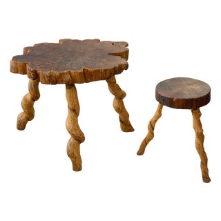 Brutalist Table and Stool, 1970s, Set of 2 For Sale