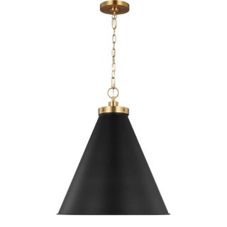 Chapman & Myers by Visual Comfort Studio Wellfleet Large Cone Pendant, Midnight Black & Burnished Brass For Sale
