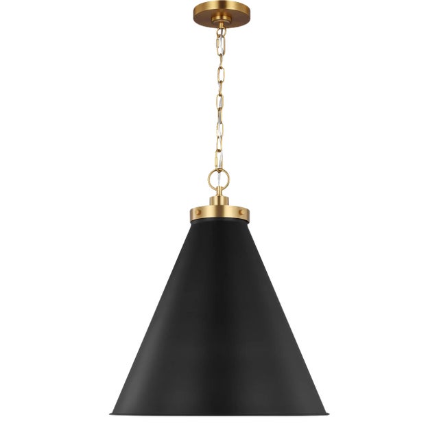 Chapman & Myers by Visual Comfort Studio Wellfleet Large Cone Pendant, Midnight Black & Burnished Brass For Sale