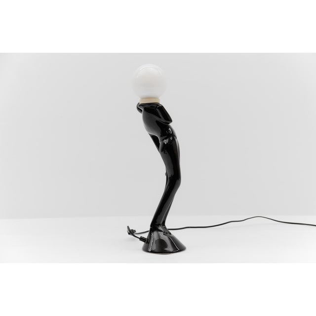 1960s Ceramic Art Deco Waiter Table Lamp with a Milk Glass Ball Shade, Italy, 1960s For Sale - Image 5 of 10