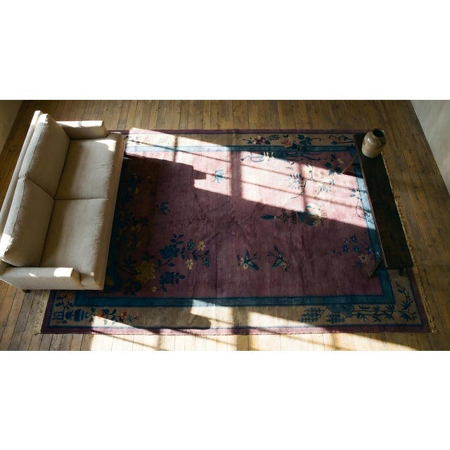 Purple 1920s Purple Floral Antique Chinese Art Deco Rug 6'2" X 8'9" Handknotted Wool Carpet For Sale - Image 8 of 9