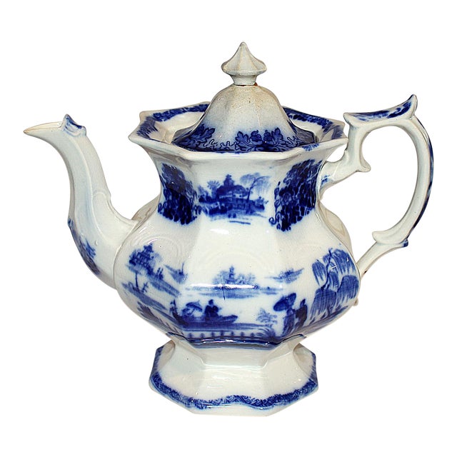 English Staffordshire FlowBlue Teapot Chairish