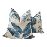 Brunschwig and Fils “Martil Emb” in Blue Embroidered Pillow - A 22" Pair For Sale