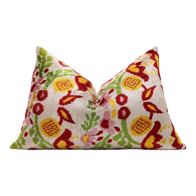 Luxury Floral Silk Velvet Lumbar Pillow 16x24 | Handmade & Vegetable Dyed For Sale