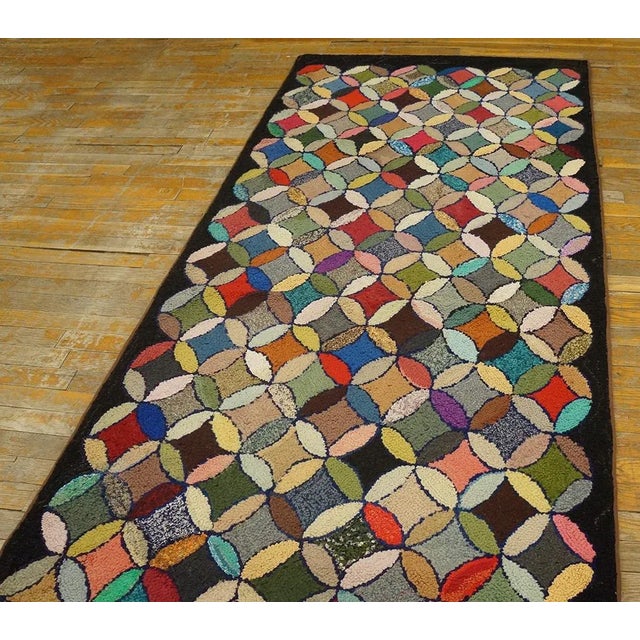 1920s Multicolor Geometric Antique American Hooked Rug 3'7" X 8'9" Knotted Wool Carpet For Sale - Image 12 of 12
