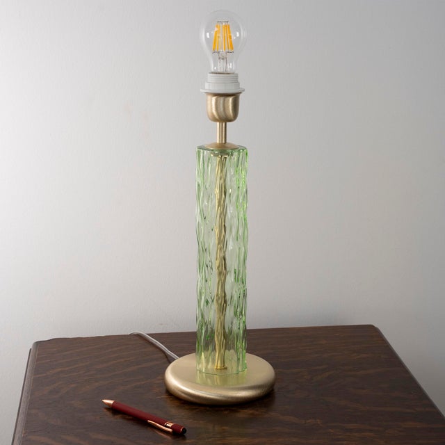 Murano glass table lamp, tubes artistic colored blown glass with brushed hardware finish, height 40 cm. The product is...