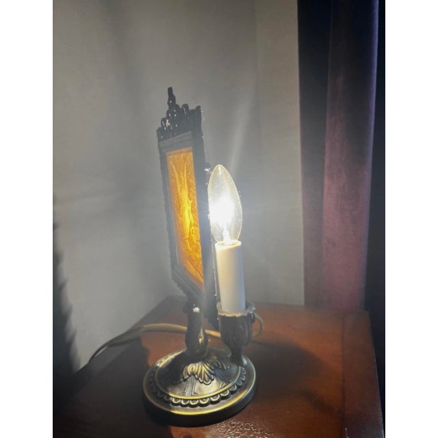 Victorian 1980s Guardian Angel Lithophane Victorian Accent Lamp Featuring a Translucent Porcelain Panel Illuminated From Behind For Sale - Image 3 of 11