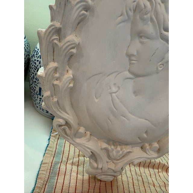 Oversized Large French Baroque Cameo Wall Plaque Portrait Relief in Antique White For Sale - Image 13 of 14