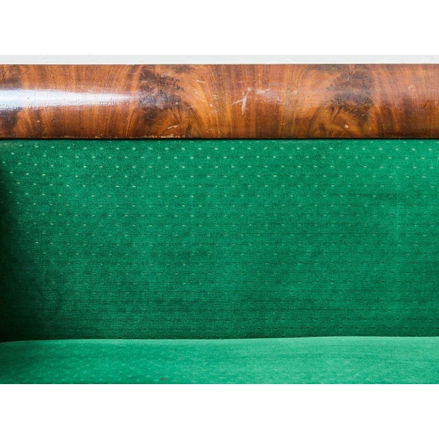 Dark Green Antique Empire Style Walnut Swan Grecian Sofa For Sale - Image 8 of 11