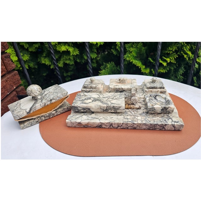 Art Deco Marble Inkwell and Blotter, 1920s, Set of 8 For Sale - Image 11 of 15