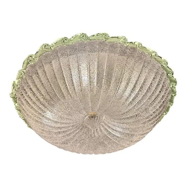 Bright "Budino" Murano glass flush mount in white and green graniglia Traditional venetian working of Murano glass. White...