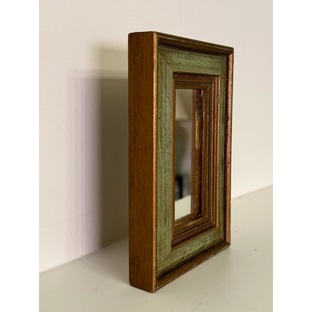 Small Mid Century Traditional Green and Gold Small Table Top Mirror For Sale - Image 4 of 9