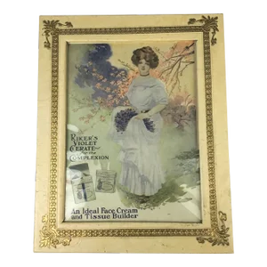 Vintage Advertisement Print Framed in Gold Embossed Leather Frame