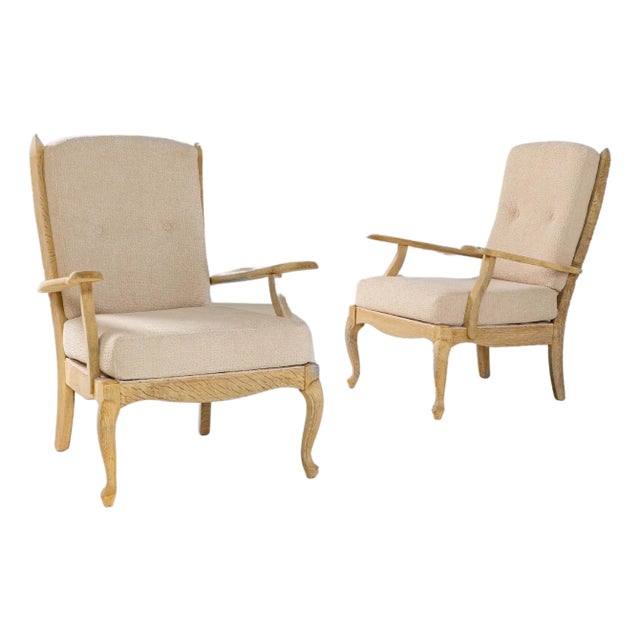1960s French Louis XV Style Oak Armchairs With Upholstered Cushions - A Pair For Sale