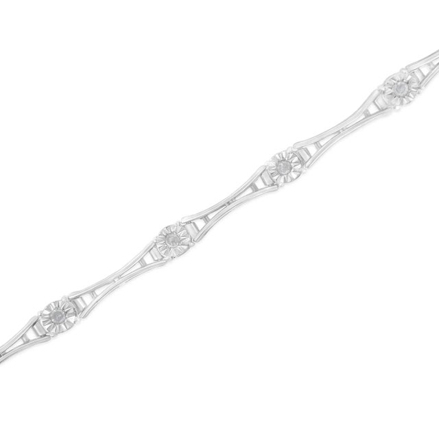 .925 Sterling Silver 1/4 Cttw Diamond Miracle-Set Flared-Bar 7" Link-Style Tennis Bracelet (I-J Color, I3 Clarity) For Sale - Image 4 of 7