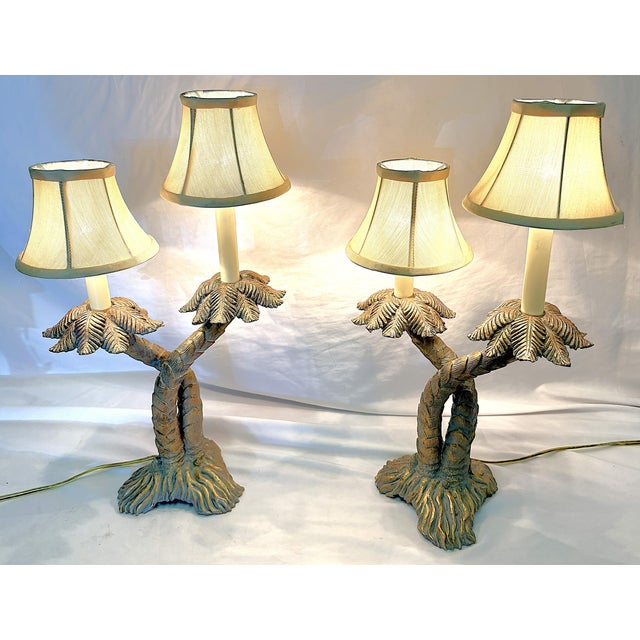 Hollywood Regency Vintage Coastal Double Crossed Palm Tree Table Lamps- A Pair For Sale - Image 3 of 18