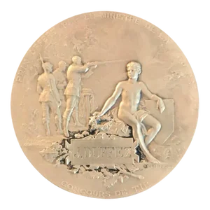 1930s Signed Bronze French Medal: Republique Francaise Shooting Riflery Award Prize