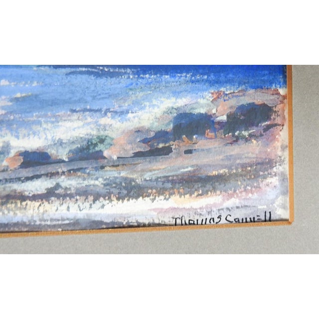 Mid 20th century watercolor on paper painting of a rocky coastline seascape. Signed Thomas Connell (20th c.) Wyoming lower...