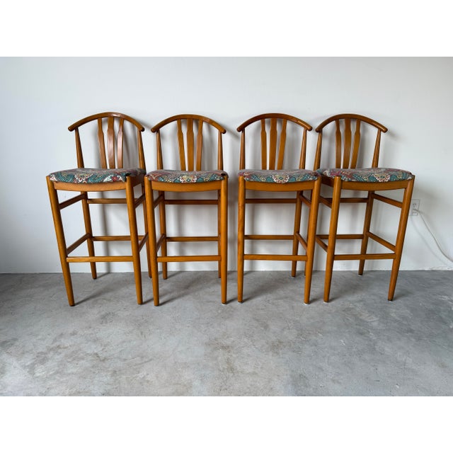 Mid-Century Modern 1970s Swedish Mid-Century Modern Carl-Ewert Ekström Beechwood Bar Stools – Set of 4 For Sale - Image 3 of 18