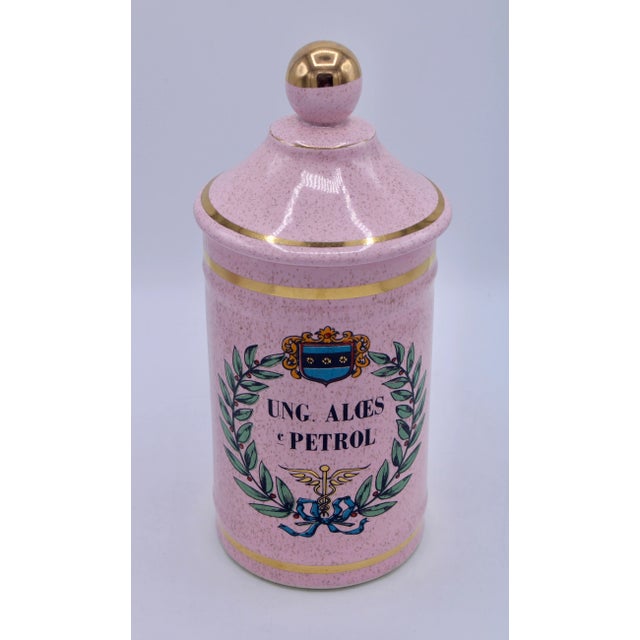 1970s Large Vintage French Pink Ceramic Apothecary Jar For Sale - Image 5 of 10
