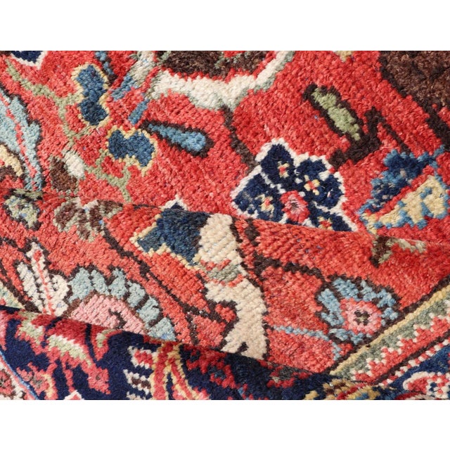 Early 20th Century Colorful Antique Persian Mahal/Sultanabad Rug With All-Over Floral Design in Soft Red Background For Sale - Image 12 of 13