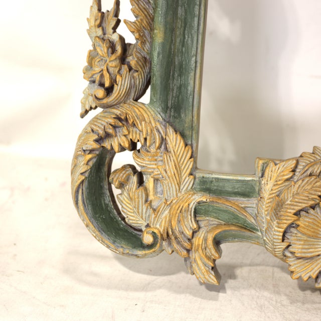 Vintage Rococo Style Gold-Plated Forest Green Framed Wall Mirror. For Sale In New York - Image 6 of 11